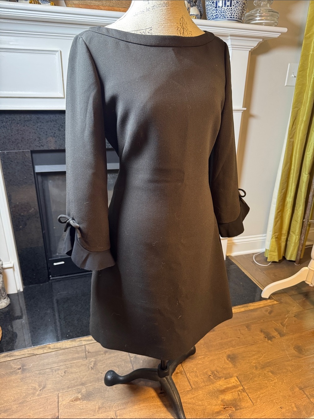 kate spade Black Long-Sleeve A-Line Dress with Bow Cuffs 12